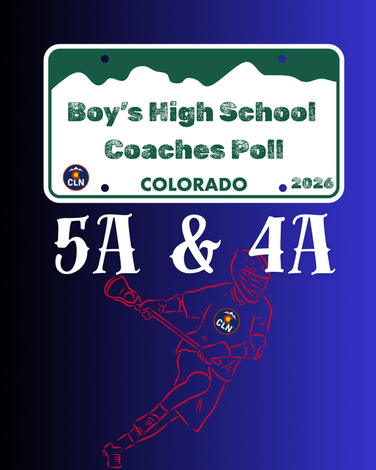 2026 Colorado boys lacrosse preseason rankings graphic featuring 4A and 5A high school poll results